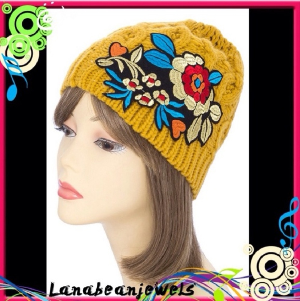 Floral knit beanie